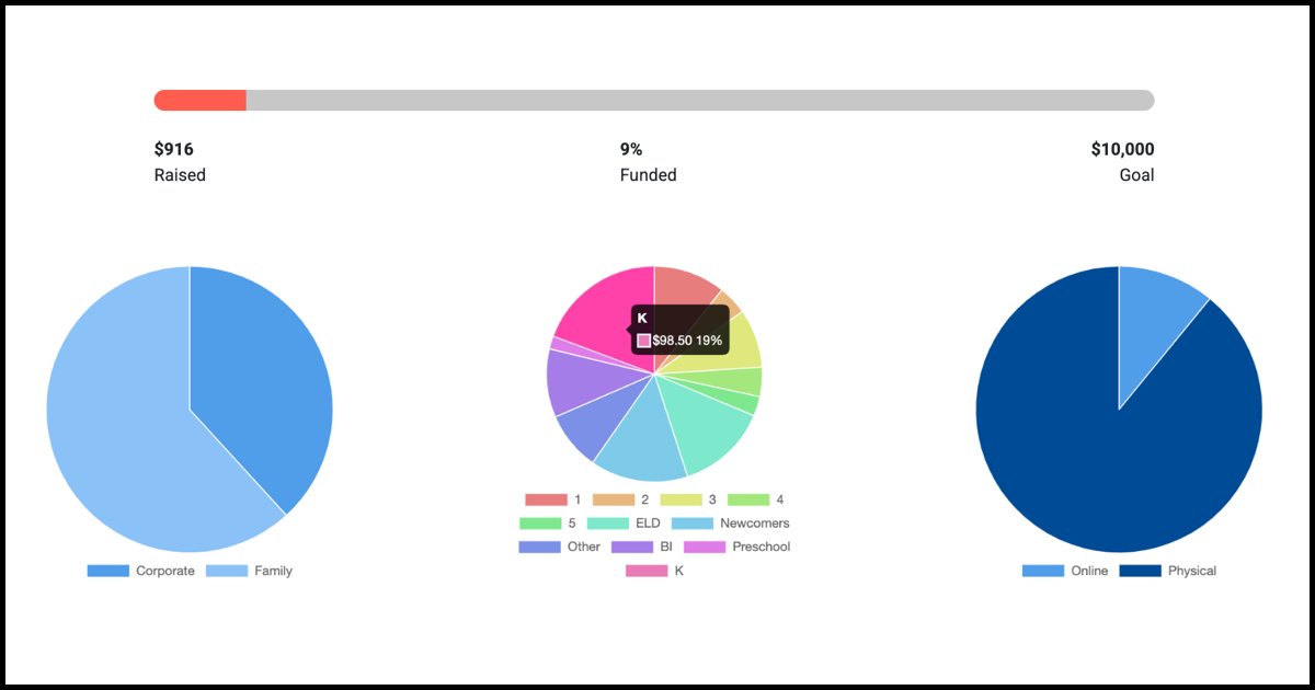 Fundraiser dashboard showing campaign progress and fundraising results