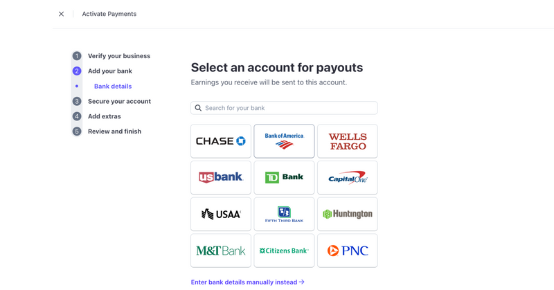 stripe.com create account screen