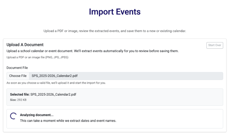 Upload school calendar document