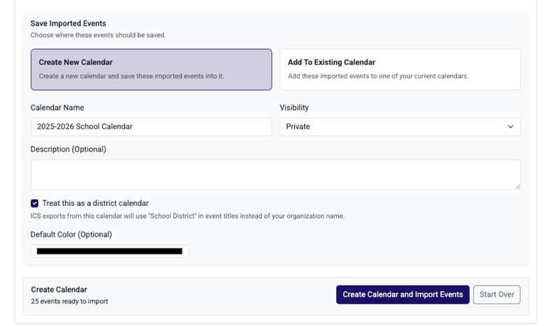 Big Nest calendar events dashboard