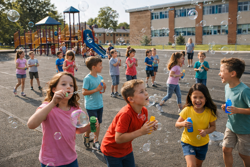 kids blowing bubbles