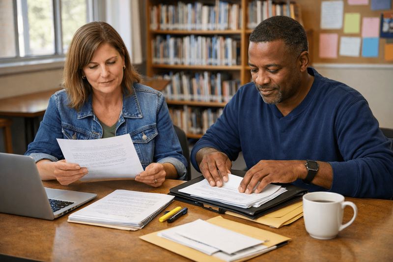 Mom and data at a desk