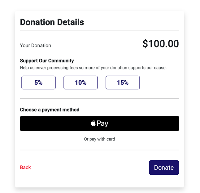 Big Nest fundraiser checkout for an online donation