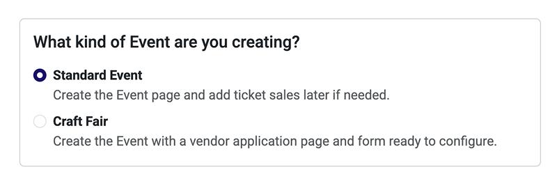 Big Nest Event creation screen with the Craft Fair option selected