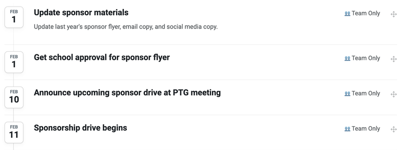 sponsor drive timeline
