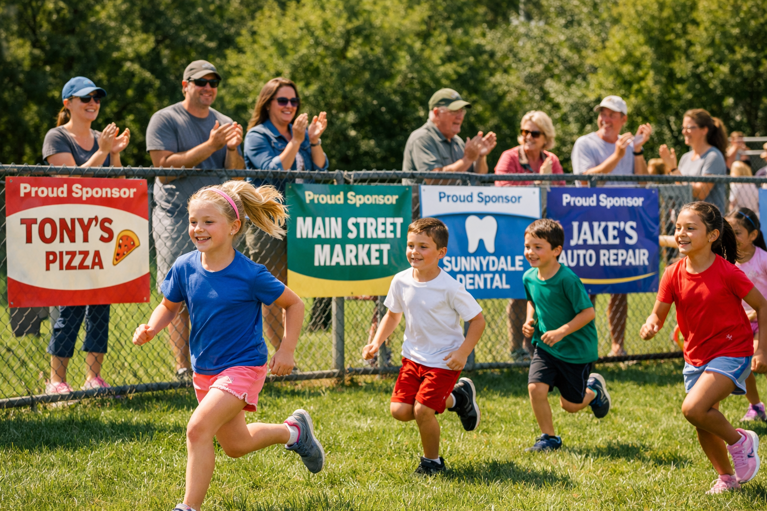 Parents and volunteers organizing a school sponsor drive